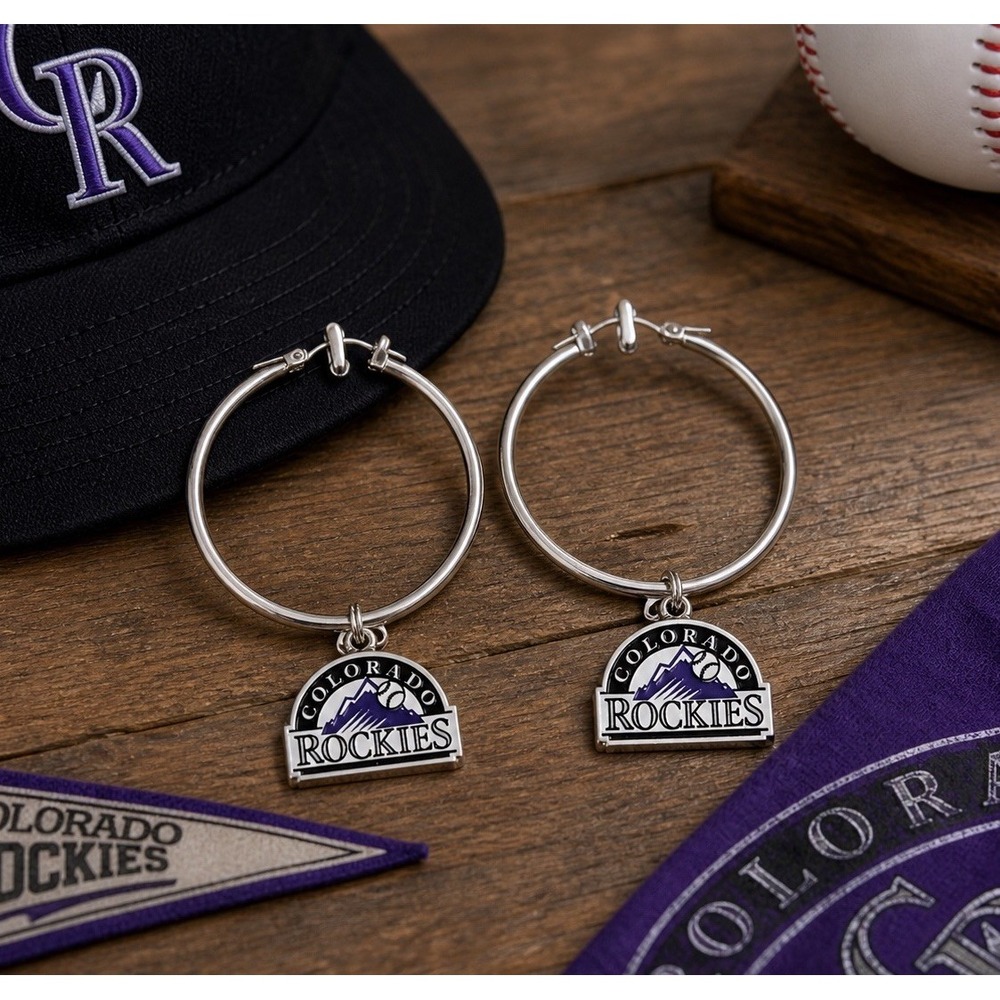 Colorado Rockies Licensed Hoop Earrings MLB Logo Silver Tone Dangle New NOS